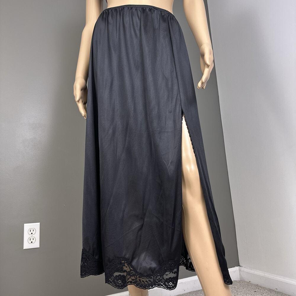 Adonna Half Slip Skirt Plus Size 2X Black Long High Leg Slit Wide Lace USA Nylon